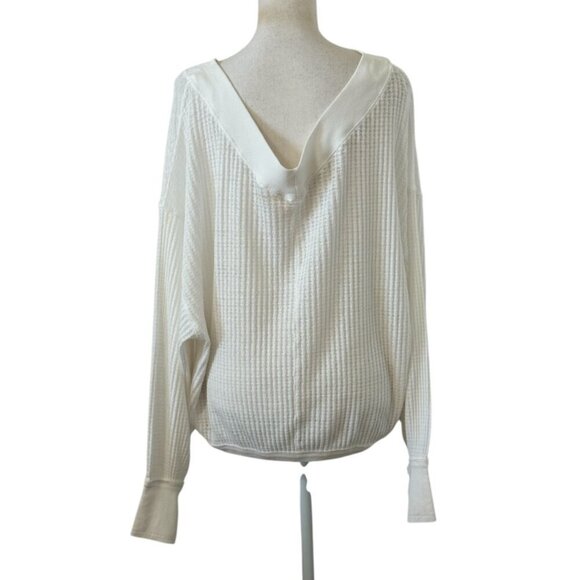 We The Free Waffle Tee Women's Size Large Ivory South Side Tee V-Neck Longline - Picture 2 of 10